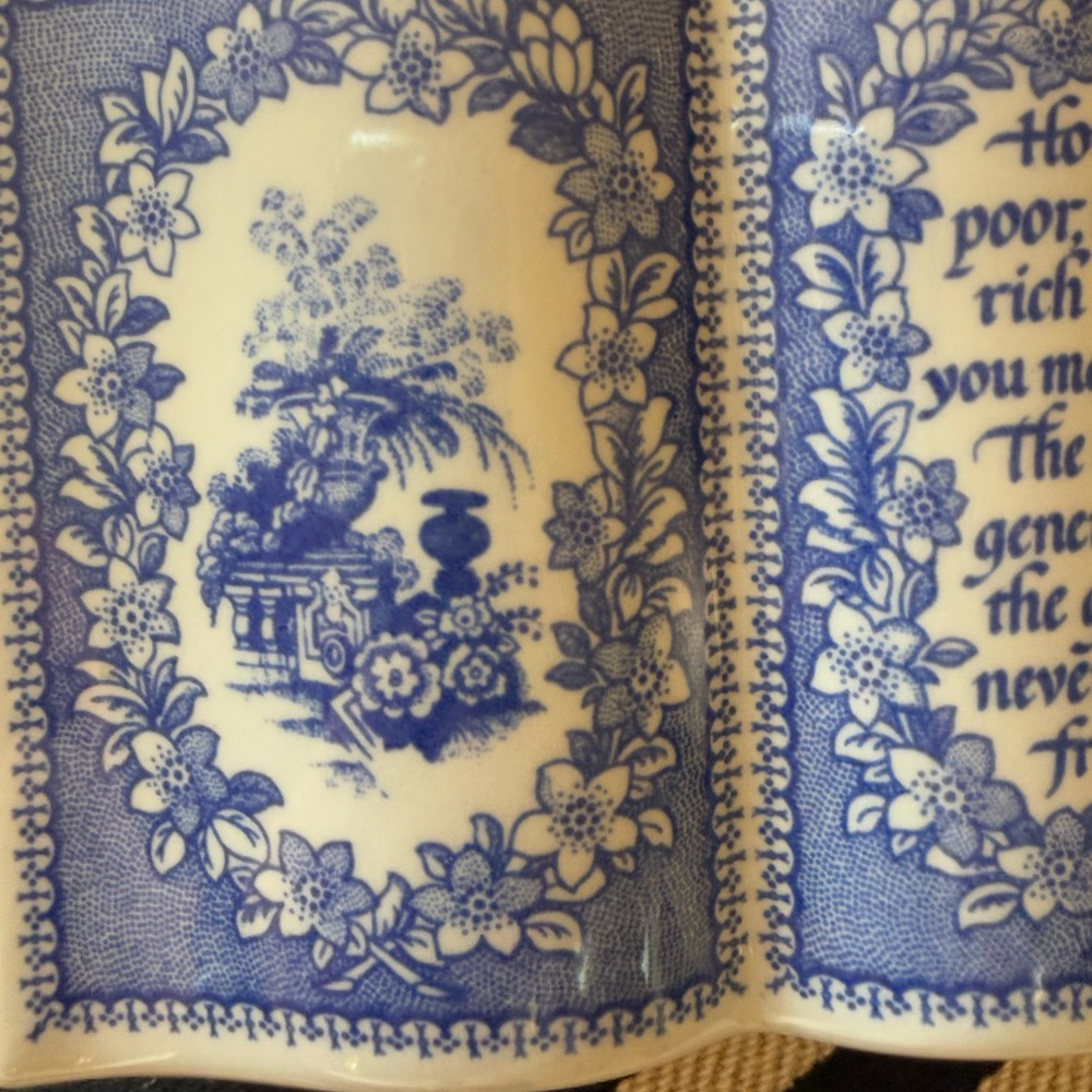 Vintage Spode Porcelain Friendship Poem an Open Book Paperweight Blue & White - Picture 4 of 12